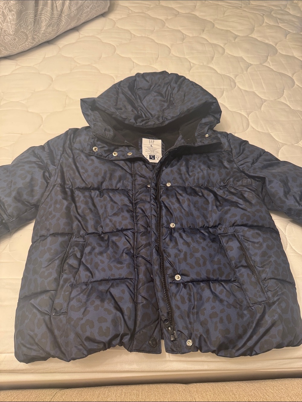 GAP Navy Blue Leopard Print Puffer Jacket